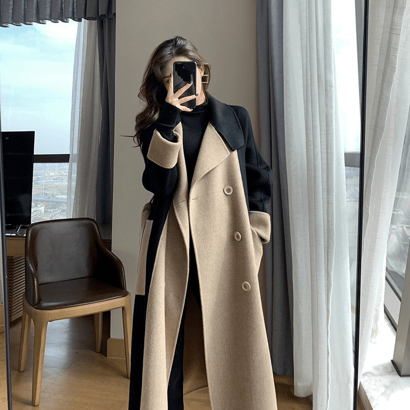 Women's Clothing woolen coat for women long winter new style high end temperament slim contrast color woolen coat for women