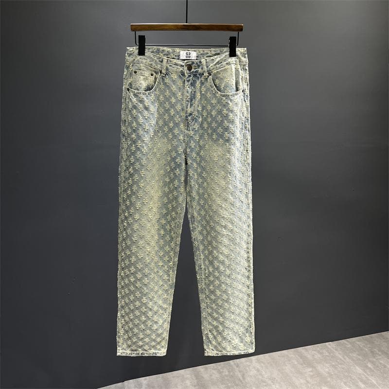 ​​men's Clothing ​​men's Jacquard Print Wide-leg Jeans – High Street Fashion Loose Fit Trousers (trendy Streetwear Style)​​