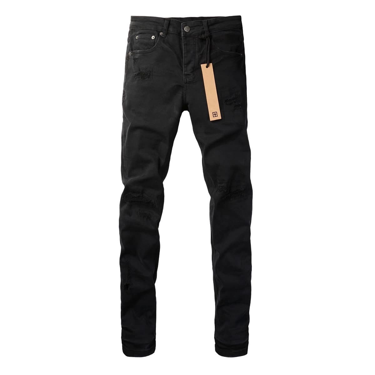 Jean slim pour homme 2026, style décontracté et tendance, en coton déchiré, orné d'écussons brodés.