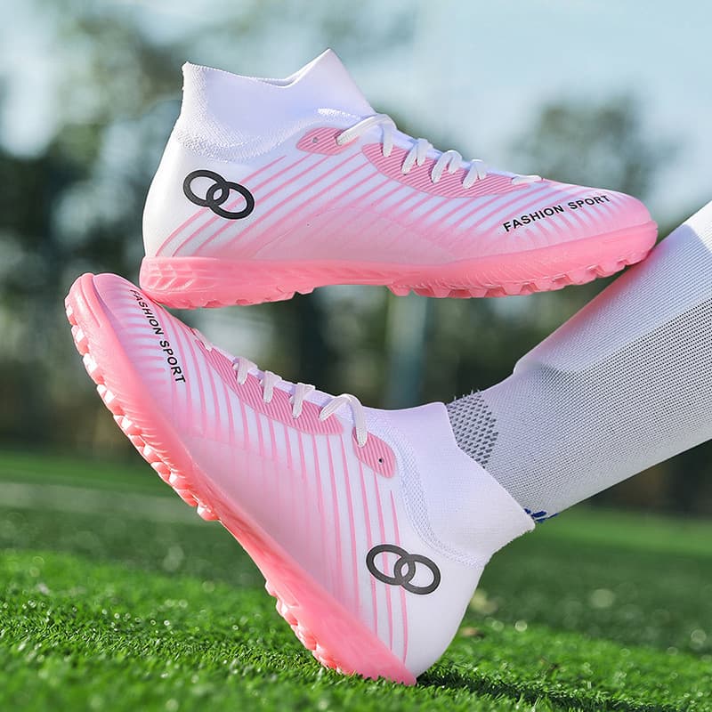 Seamless flying woven soccer shoes Men's and women's high top students training match spike crushing shoes