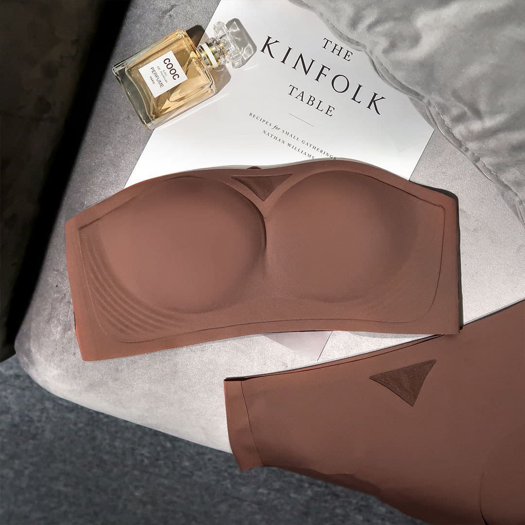 Women's clothing Strapless non-slip underwear for women, invisible, traceless, wire-free bra, one-piece small breast push-up bra set, chest wrapping