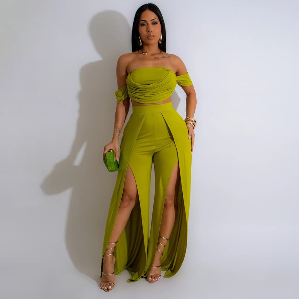 Women's Clothing Casual Suit Tube Top Split Wide Leg Pants