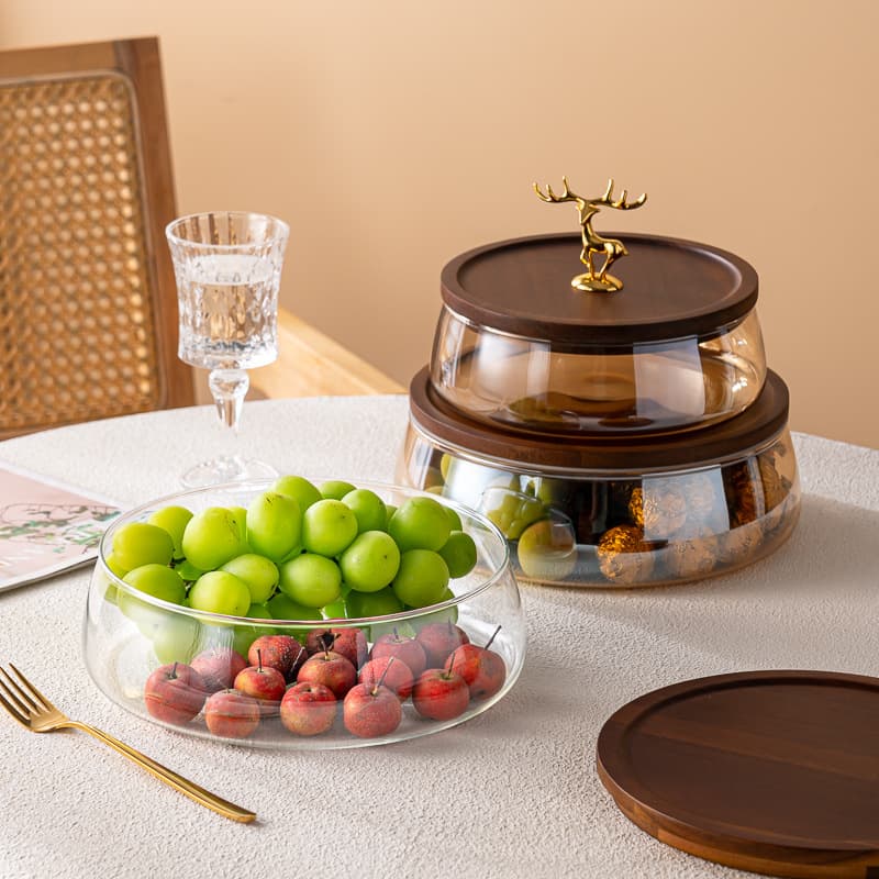 Acacia Wood Sealed Glass Nut Dried Box Home Living Room Candy Fruit Coffee Table Snack Storage Plate