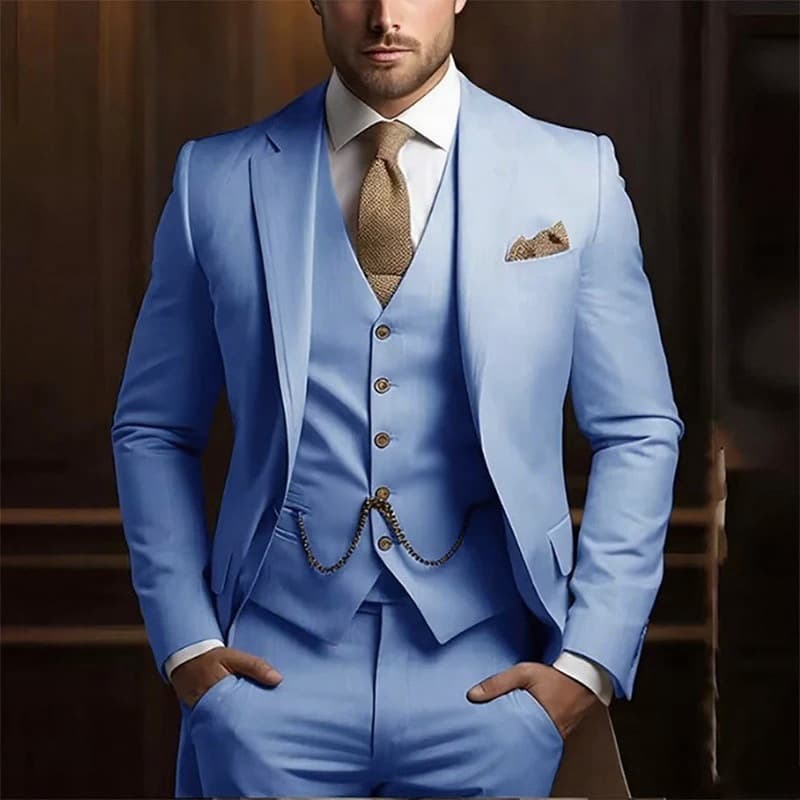 Ensemble de costume 3 pièces premium pour homme - Coupe slim, blazer de mariage et de cérémonie avec gilet et pantalon