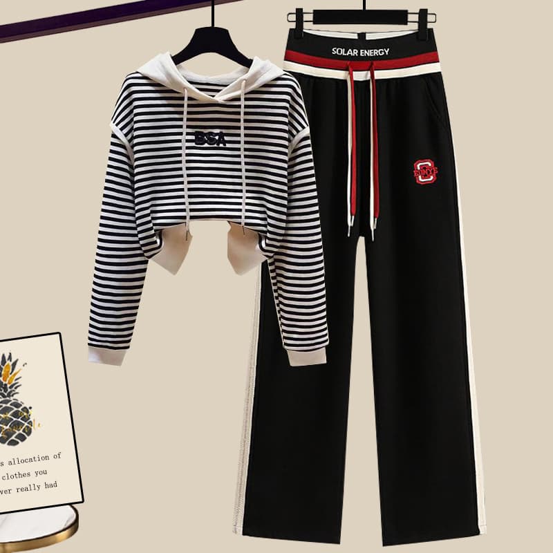 Women's Clothing Hooded Sweatshirt Women Spring And Autumn Thin Loose Casual High End Color Stripe Letter Casual Pants