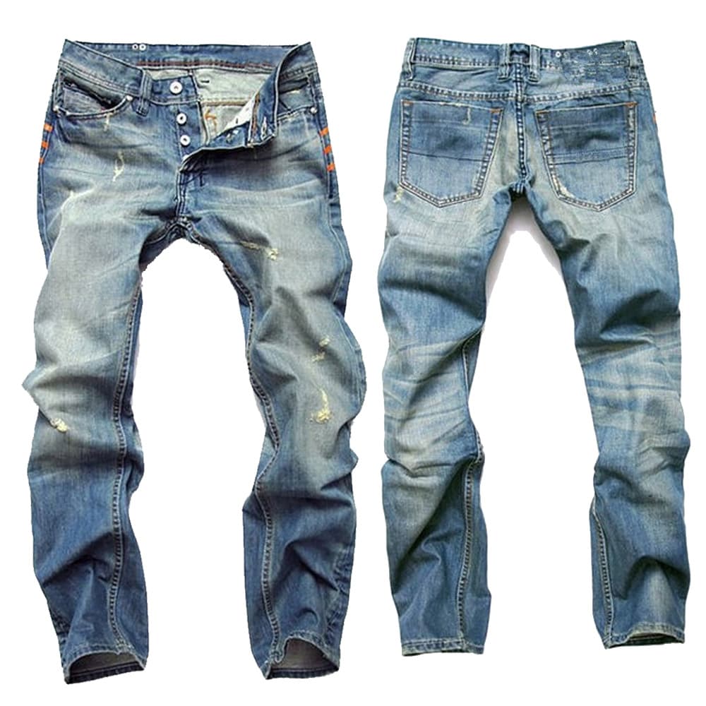 Men's Clothing Men's Ripped Nostalgic Jeans Light Blue Straight Slim Button Men's Jeans 8873
