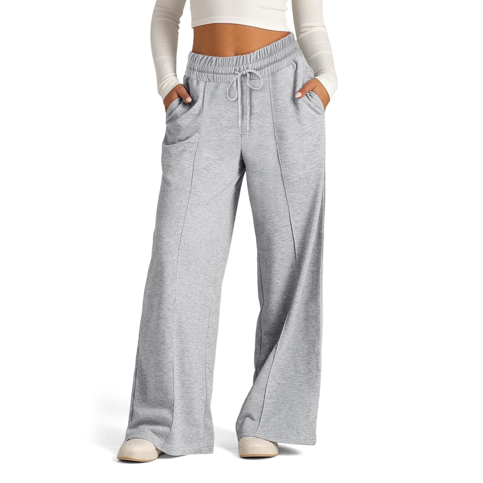 Women's Clothing Drawstring Solid Color Waist Fashion Wide Leg Casual Trousers