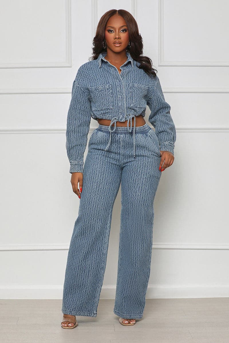 Women's Clothing 51025 fashion new long sleeved trousers denim women's two piece set