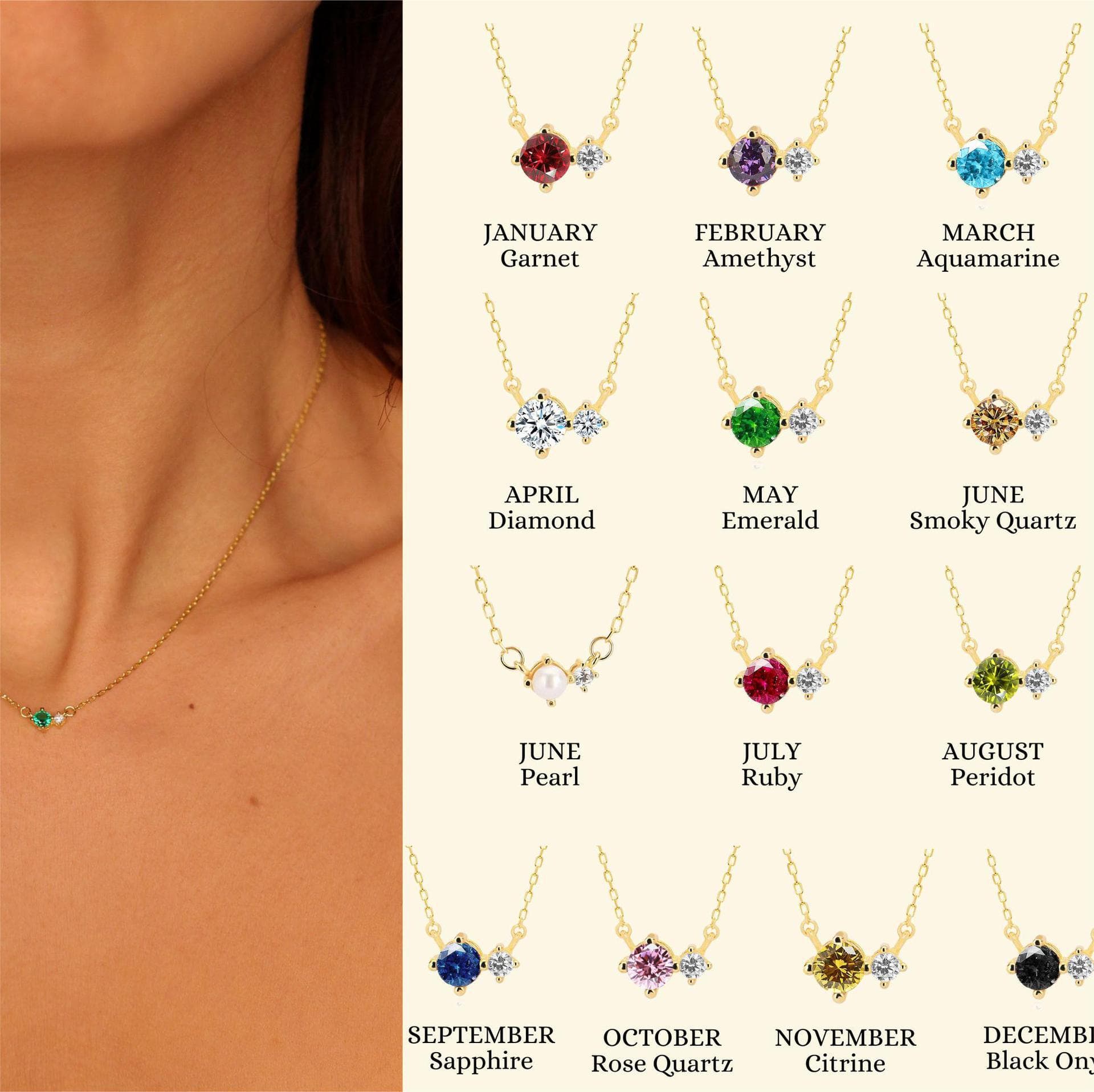12 birthstones, birthstones, zircon, retro art necklace, clavicle chain, stainless steel gold plated necklace