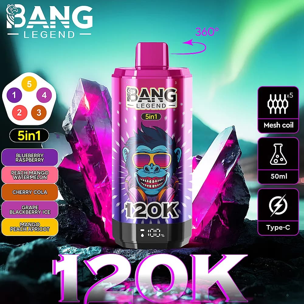 1 à 5 cigarettes électroniques jetables Bang Legend 120K bouffées 5 en 1, saveurs ajustables, mesh premium (entrepôt UE)