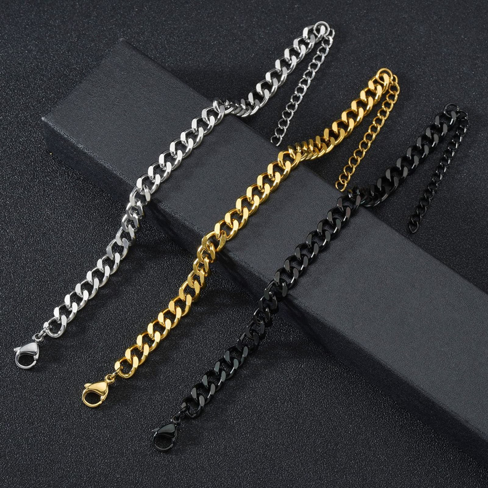 Yamaler Men Bracelet Chain Plated Stainless Steel Hip Hop Geometric Cuban Link Bracelet Fashion Jewellery