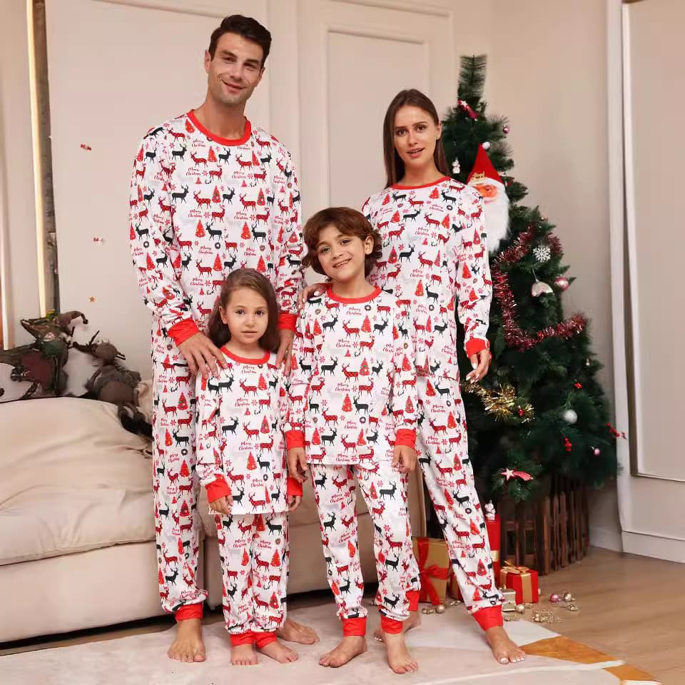 Christmas Alphabet cartoon Deer Christmas family dress printed home dress pajamas