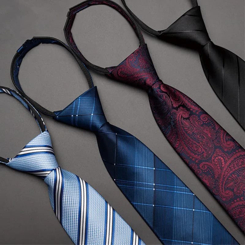 Unisex Black men's tie Striped Blue Business tie Lazy zip tie