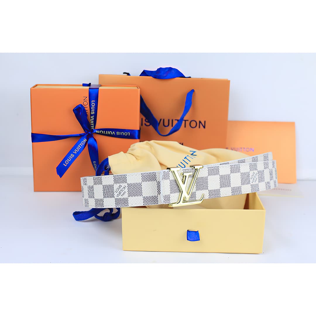 Ceinture classique en cuir véritable pour homme avec patchwork à carreaux et coffret cadeau durable