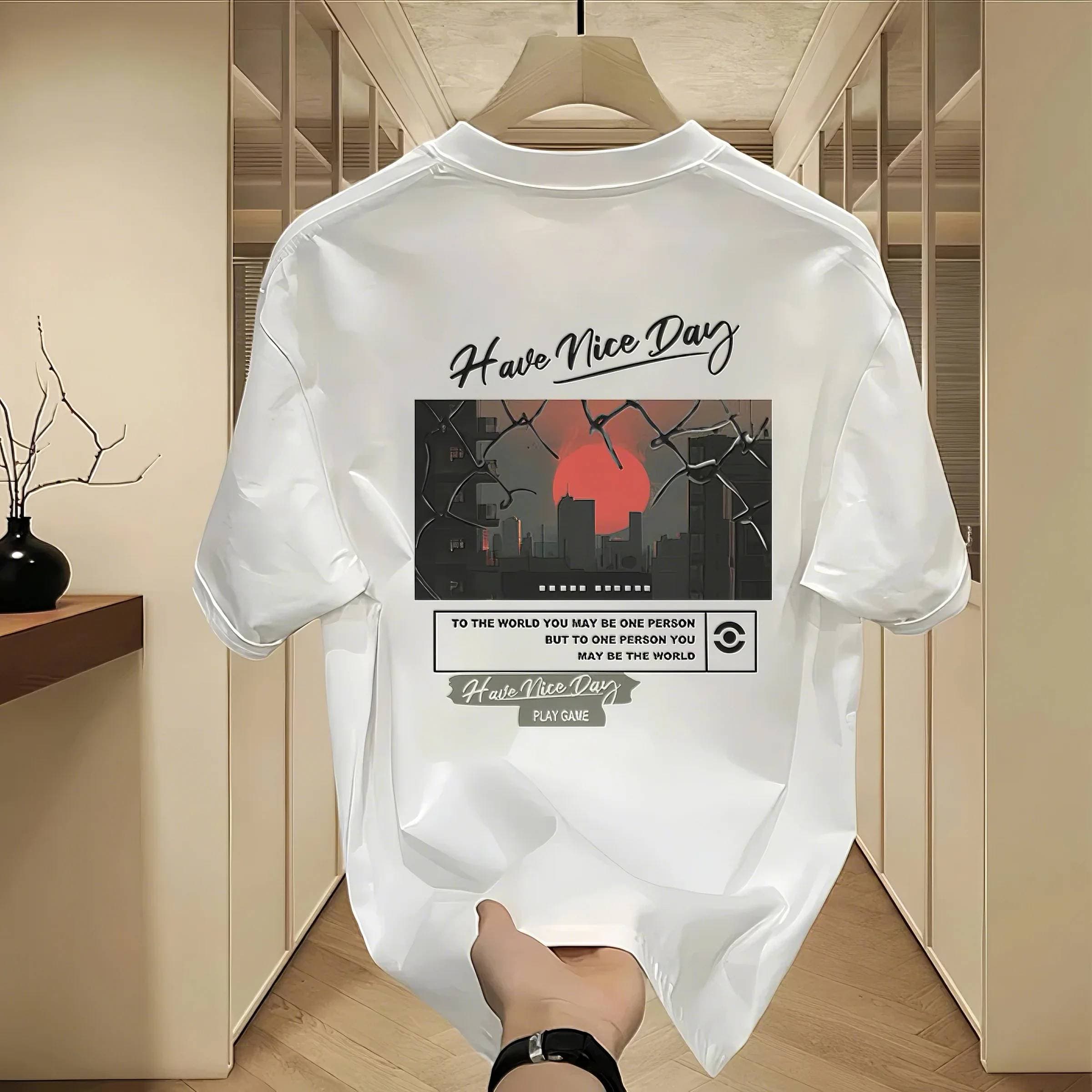 New Cotton Fashion Sense Printing Short-sleeved T-shirt Unisex Men Summer Tide Loose Hundred Tops
