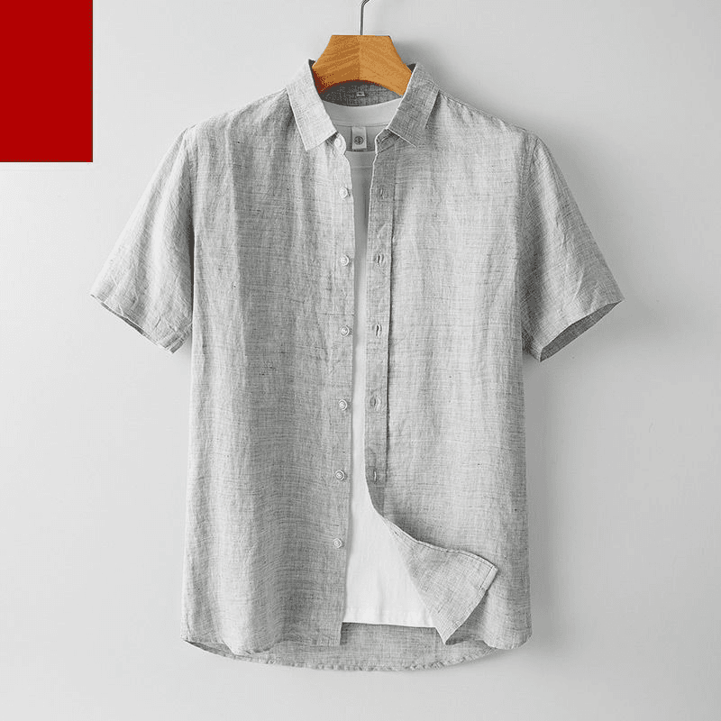 Men's Clothing Fresh Yarn Dyed Pure Linen Shirt Summer Men's Loose Thin Short Sleeved Shirt Youth Outdoor Casual Linen Top