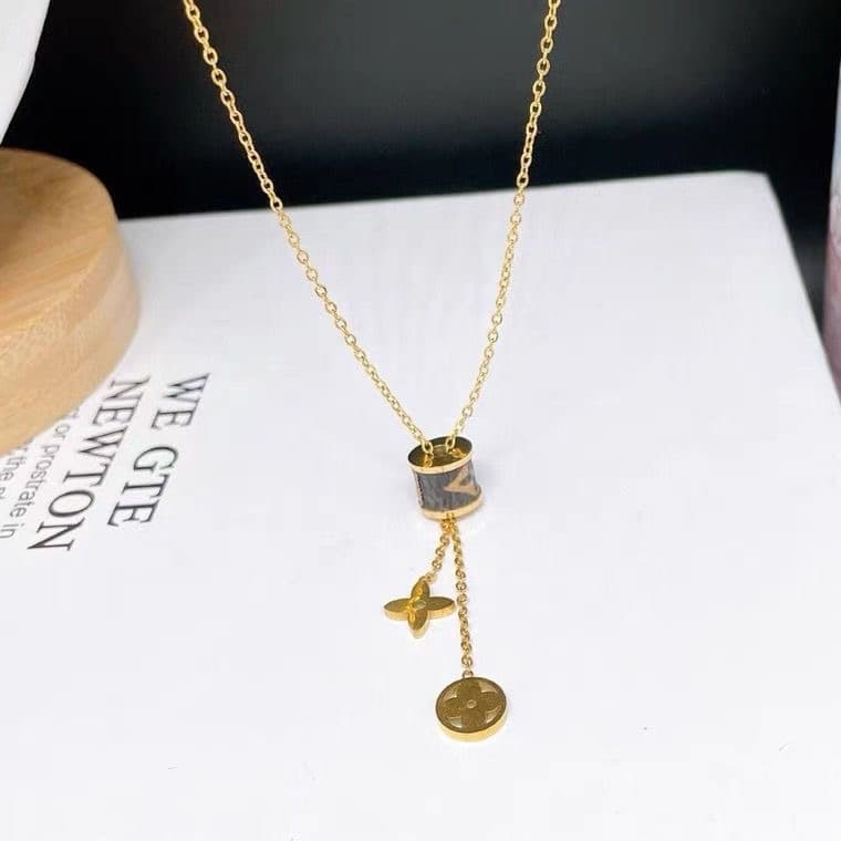 Collier avec pompons en acier inoxydable et boucles d'oreilles en forme de trèfle pour femme, marque de luxe, pendentifs, colliers, défilé de mode