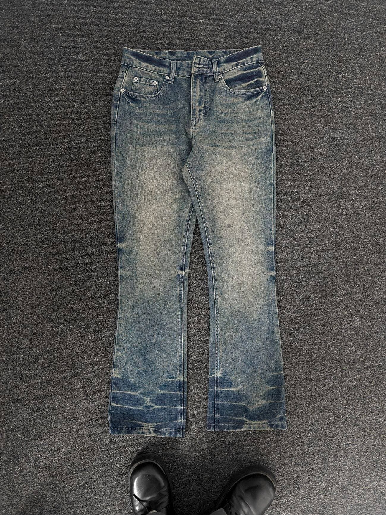 Men's Clothing 2025 American Retro Washed Blue Flared Jeans Trendy Men's High Street Drape Pants