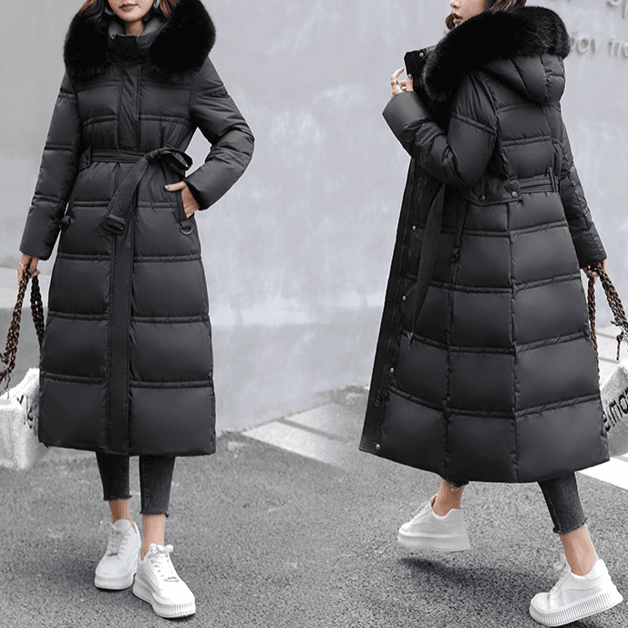 Women's Clothing Down Cotton Women's Long Over-the-knee Belt Slim-fit Fashion Jacket