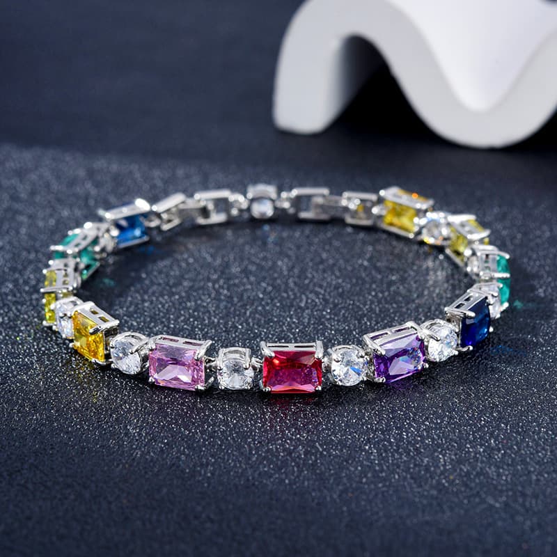 Women's Jewelry Set Fashion Simple And Fashionable Colorful Square Zircon Bracelet Ladies Niche High End Jewelry Spot Multi Color