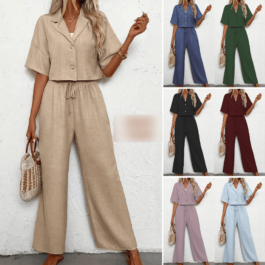 Solid Color Elegant Two Piece Suit Fashionable And Elegant Casual Suit Jacket And Wide Leg Pants Suit