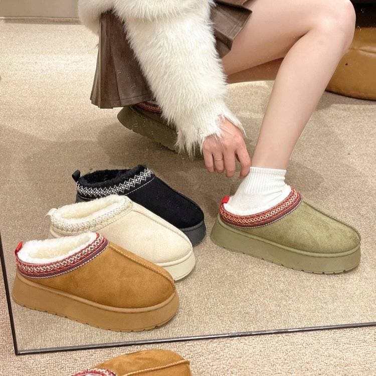 Kid's Clothing Sangpo New Fur Thick Soled Handmade Shoes Snow Boots Women's Ethnic Style Large Size Baotou Slippers Cotton Boots