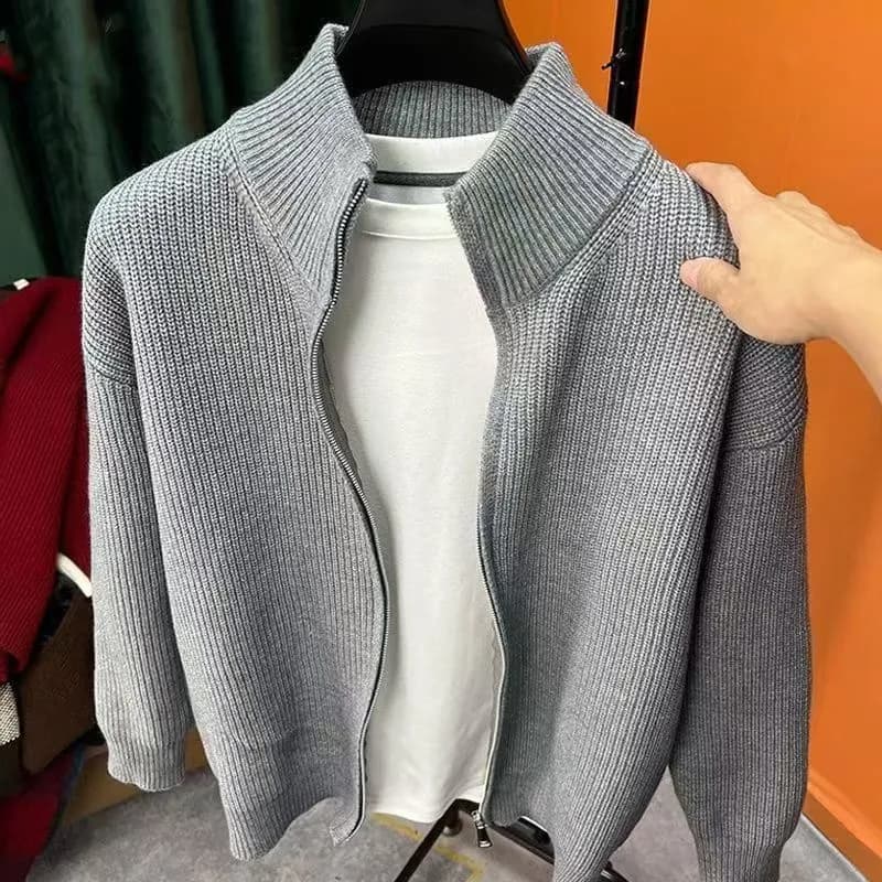Men's Clothing Men's Solid Zip-up Cardigan - Slim-fit Knit Sweater With Stand Collar