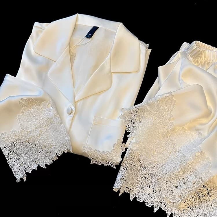 Inspired Women's Lace Trimmed Ice Silk Pajamas Set Plus Size High-End Soft Comfortable French Style Loungewear For Spring Autumn