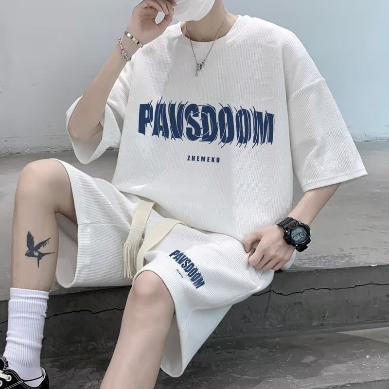 Men's Five-Point Sleeves Popular Harajuku Versatile Simple Literary Men's New Lazy Casual Suit Five-Point Pants