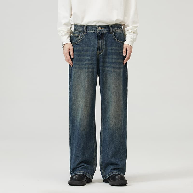 2026 Environmentally Friendly Fabric Three-color New Baggy Jeans Straight Loose Wide-leg Trousers Washed Rubber Jeans Men And Women