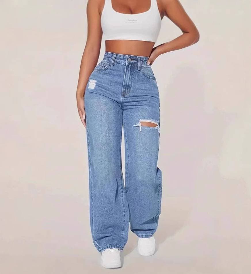 Women's Clothing Washed Hole Denim Trousers