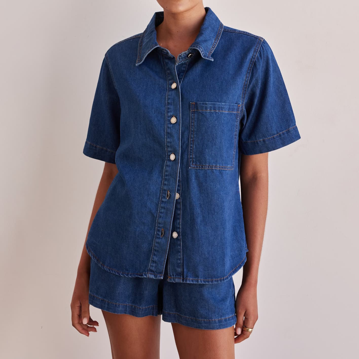 Women's Clothing Summer New Washed Retro Solid Color Short Sleeved Shirt Shorts Denim Suit Women