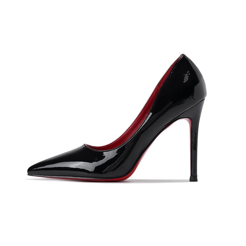 2024 Nouveau cuir verni noir rouge bas Stiletto pointu talons hauts sexy tout-match Niche tempérament 10 cm chaussures simples