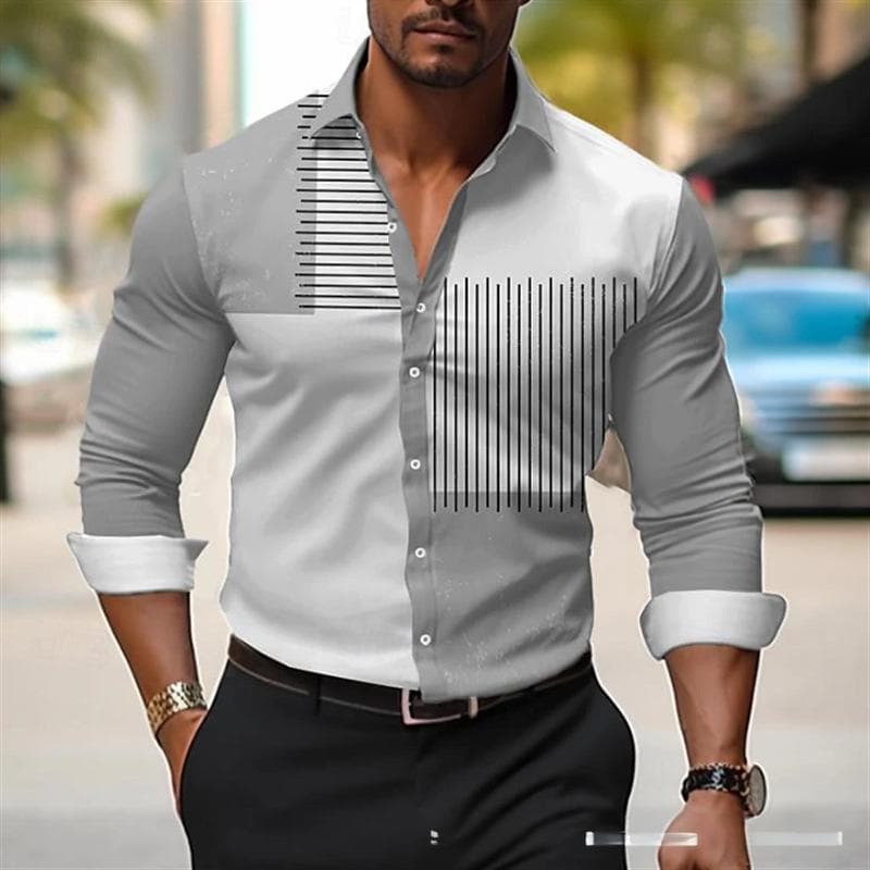 Men's Clothing Printing Casual Lapel Multi Color Long Sleeved Shirt Fashion