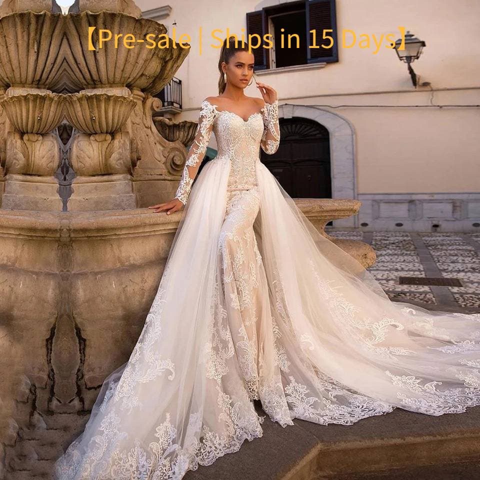 【Pre-sale | Ships In 15 Days】 White Tube Top Lace Fishtail Wedding Dress Fashion Temperament