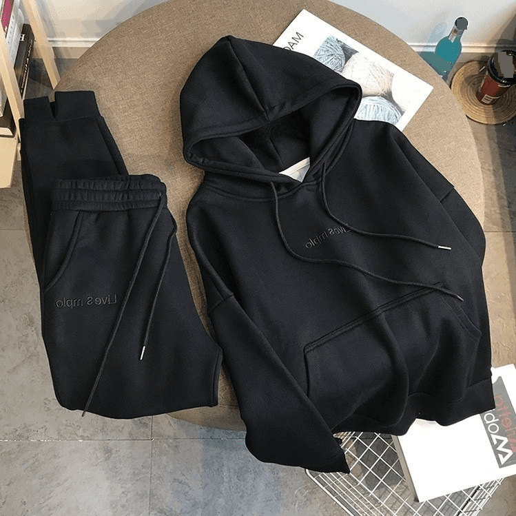 Women's Clothing new autumn and winter thickened velvet hooded sweatshirt women's suit letter sports leisure fashion western style two piece suit