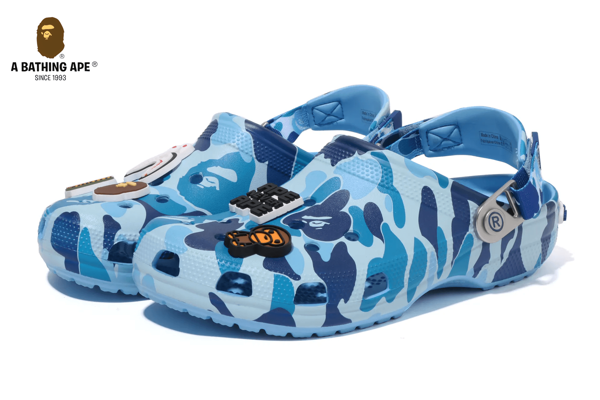 Bape X Crocs-Classic Clog ABC Camo Cave Shoes Camouflage Three Color, Green/Pink/Blue Men'S And Women'S Beach Shoes, Casual Versatile Sandals6