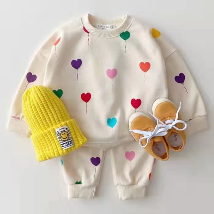 Mother&Kids Babies and toddlers Instagram love balloon boys and girls hoodie baby comfortable two-piece suit tide