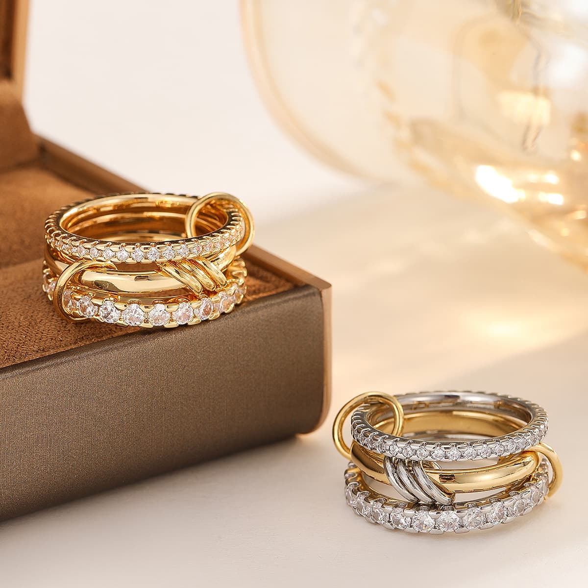 Women's Jewelry Copper Ring Interlocking Zircon Three Ring Ring Fashion Classic All Match