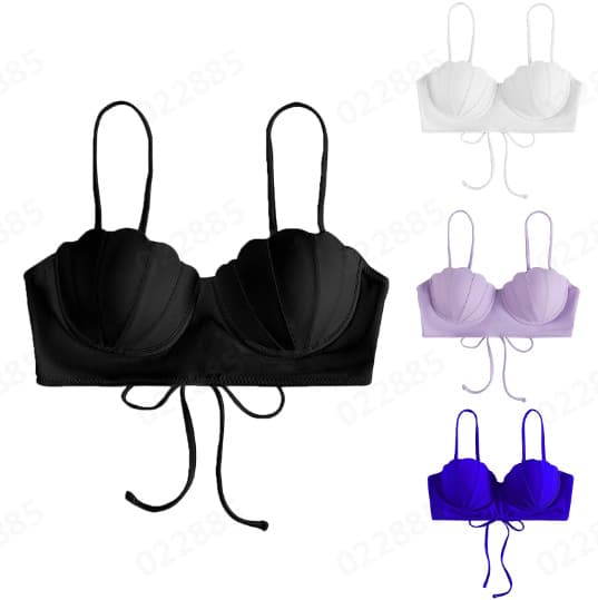European American Style Bikini Swimsuit Top Gradient Shell Solid Color Push Up Design Hard Cup Women's Sexy Vacation Bikini