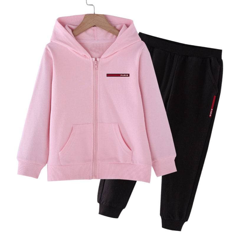 Unisex Kids' Hooded Jacket & Pants Set With Letter Print - Casual Two-Piece Outfit For Boys & Girls, Spring/Fall Children's Wear