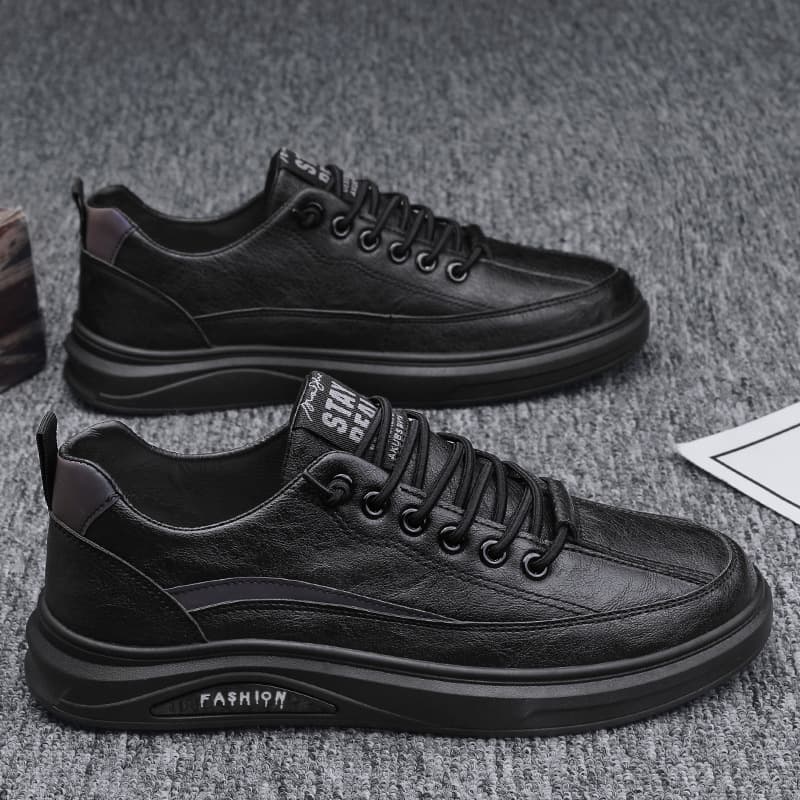 Spring Men's Shoes 2024 New Spring And Autumn Sports Casual Leather Shoes Men's Board Shoes Black Non-slip Waterproof Chef Labor Protection