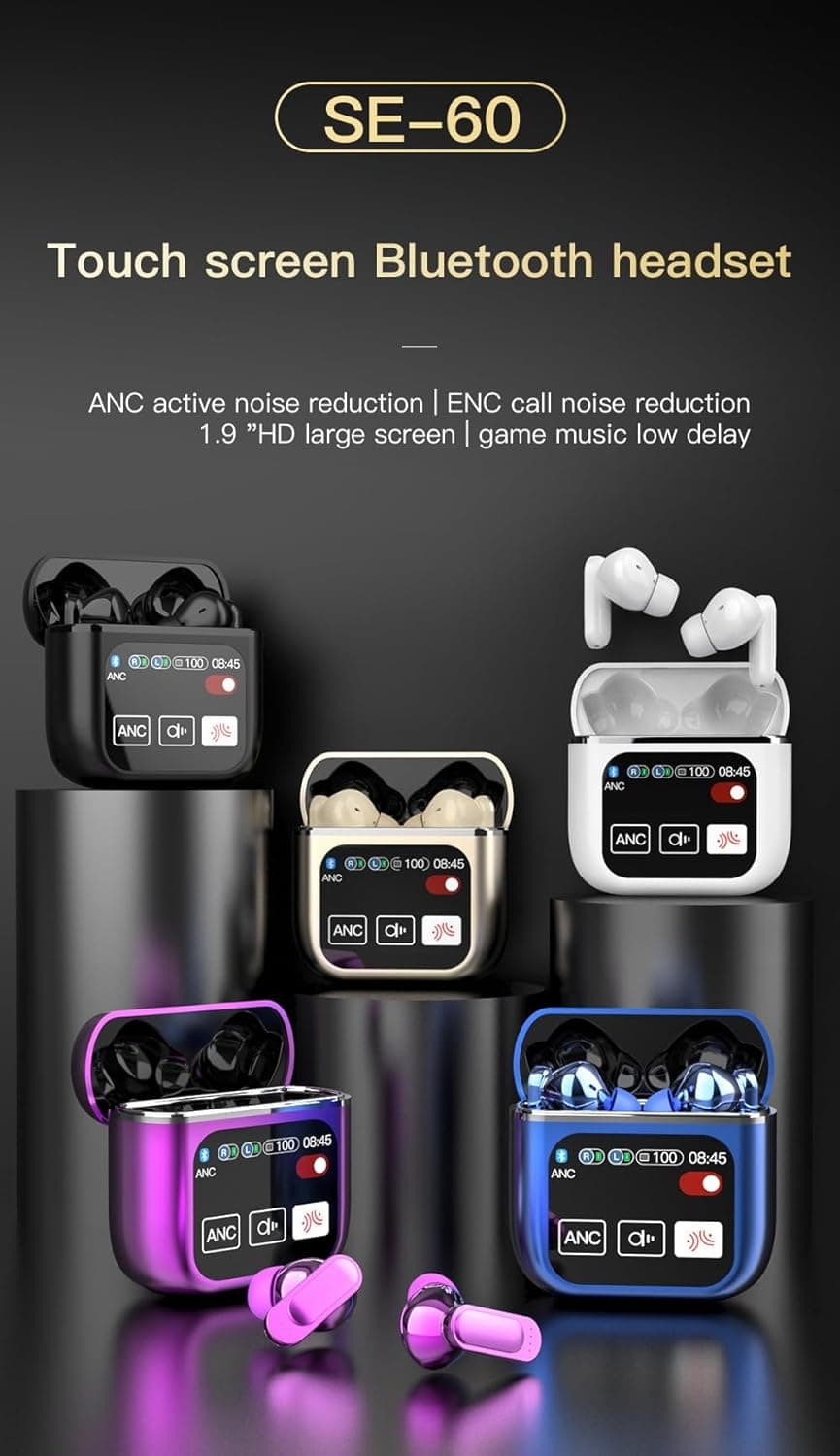 Wireless Earbuds Bluetooth 5.4 Headphones ENC Noise Cancelling in-Ear Earbuds with Wireless Charging Case LED Display Deep Bass Earphones