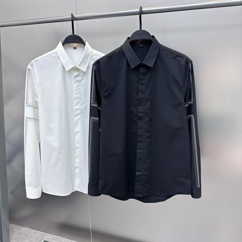 Men's Clothing Style Long Sleeve Shirt Business Slim Fit Arrow Stripe Embroidered Shirt Simple Shirt BWCAD3992
