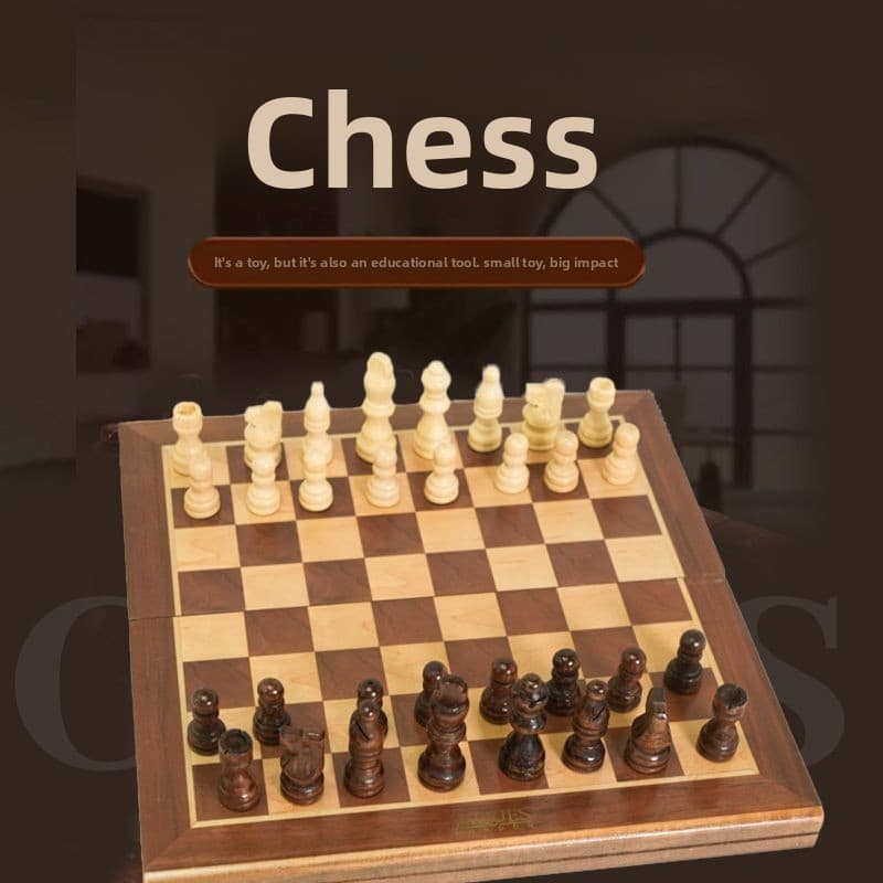 Solid Wood Small Book Box High-end Portable Folding Chessboard Wooden Adult Children Parent-child International Chess