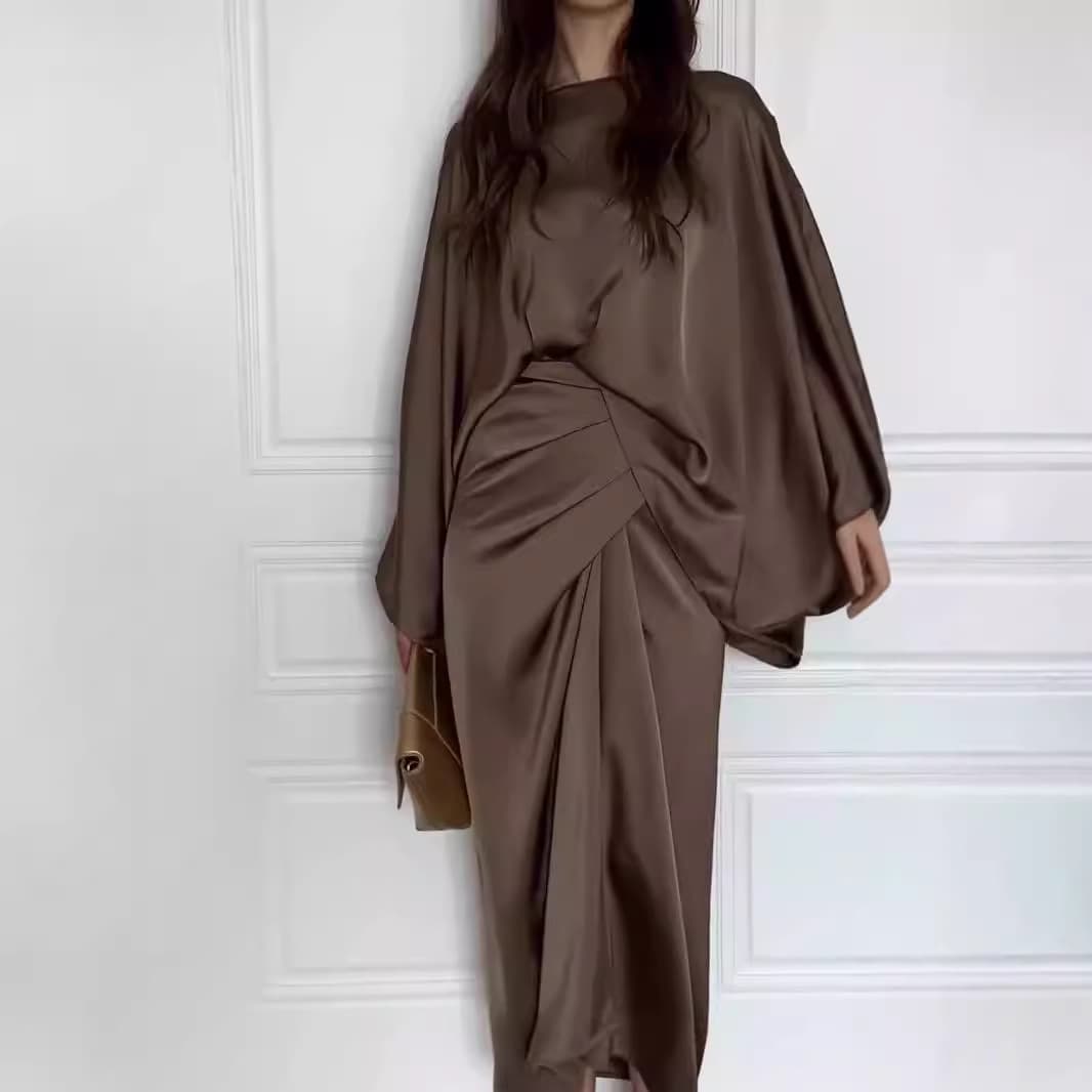 Women's Clothing simple bat sleeve tie waist slim solid color dress for women