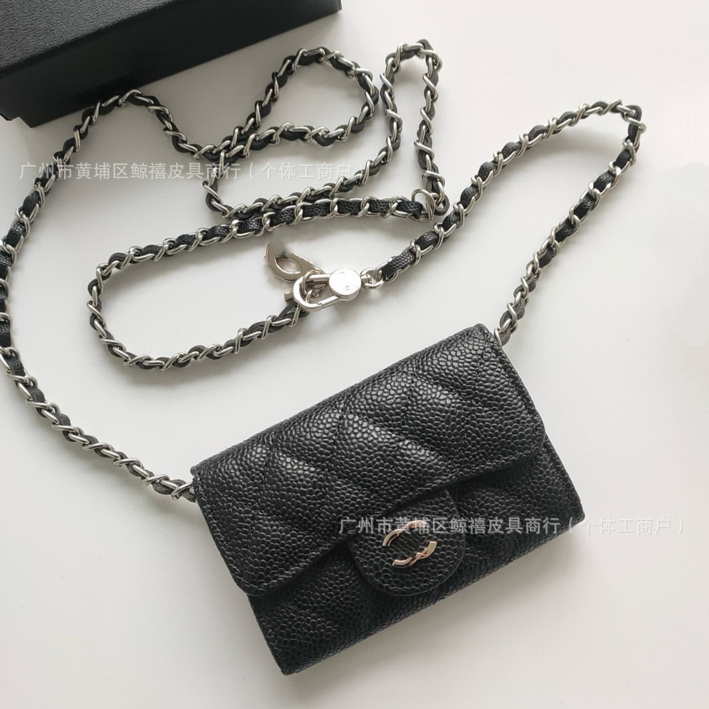 Porte-monnaie classique à rabat en cuir caviar, mini porte-cartes, sac banane matelassé, porte-cartes