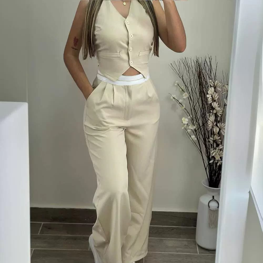 Women's waist stitching commuter leisure suit