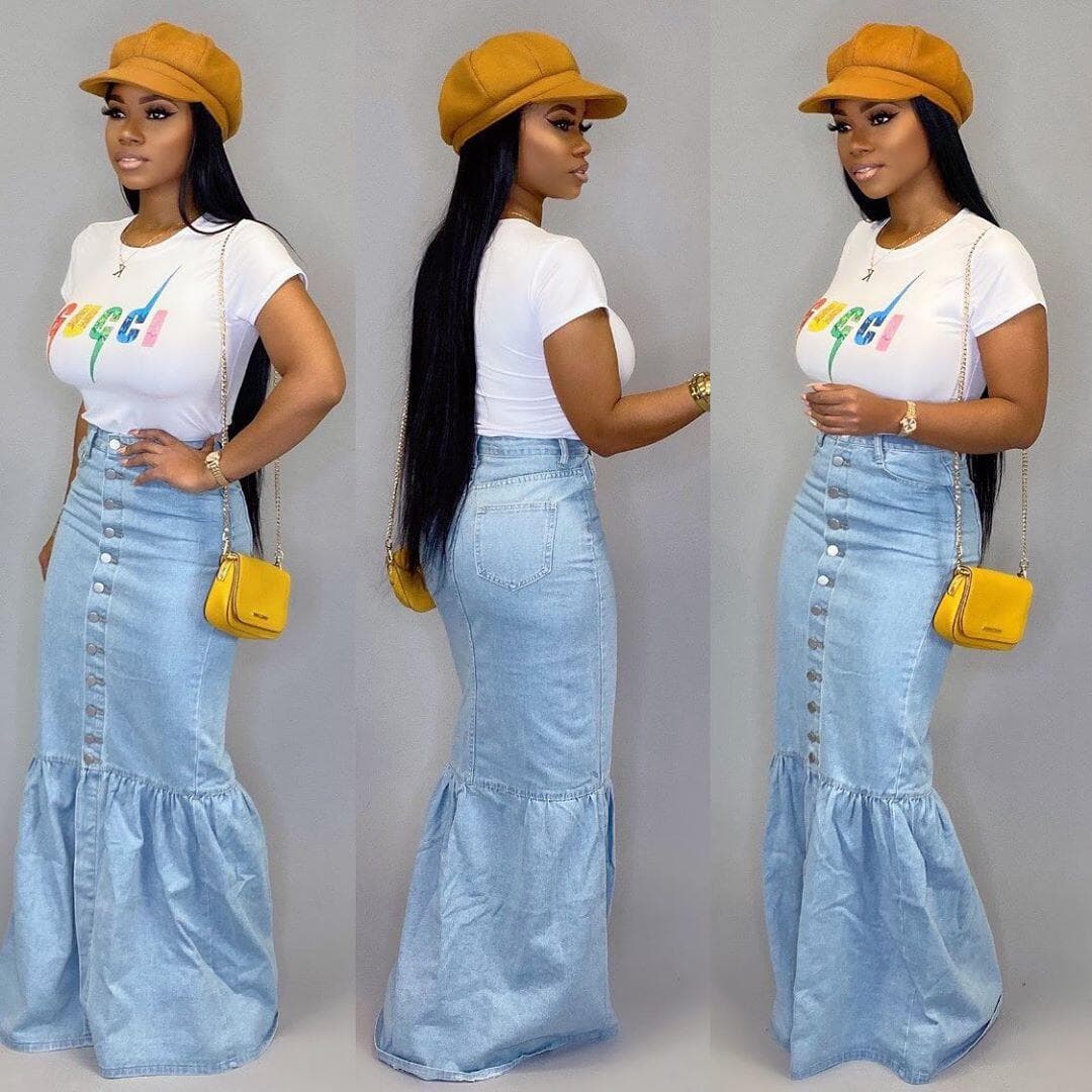 New Elastic Denim Skirt Long Skirt Fishtail Skirt