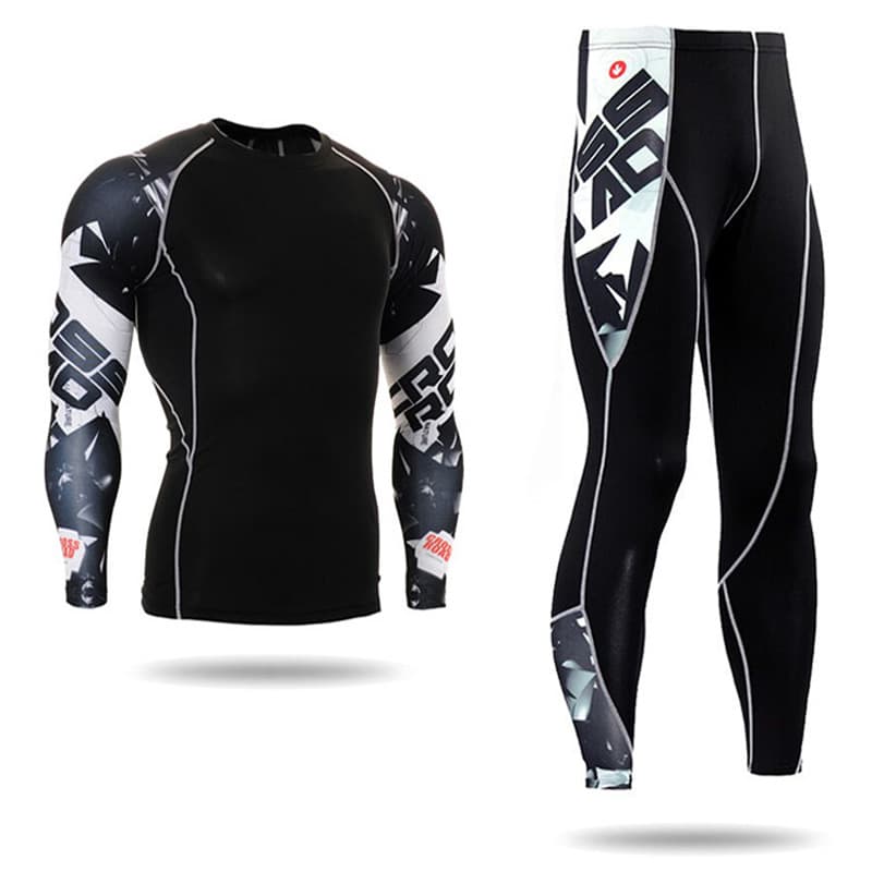 Men's Clothing Large Size Printed T Shirt Sports Trousers Quick Drying Tights Long Sleeved Training Suit Men's Sports Fitness Suit
